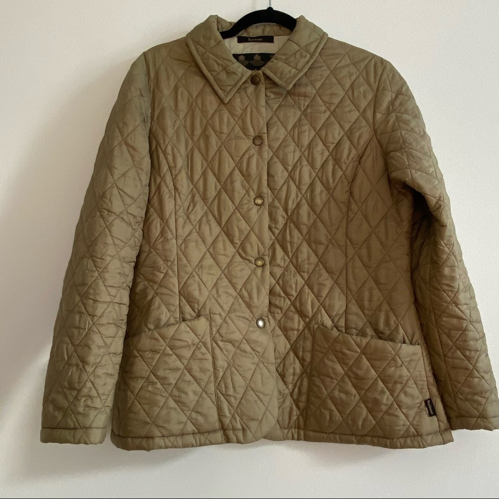 Barbour Khaki Green Quilted Snap Button Jacket S